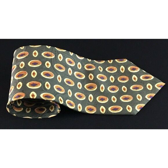 Ermenegildo Zegna silk olive geometric 55.25" x 3.75" designer tie ties necktie - Picture 7 of 10